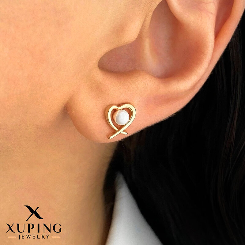 گوشواره سوزنی قلب و مروارید ژوپینگ